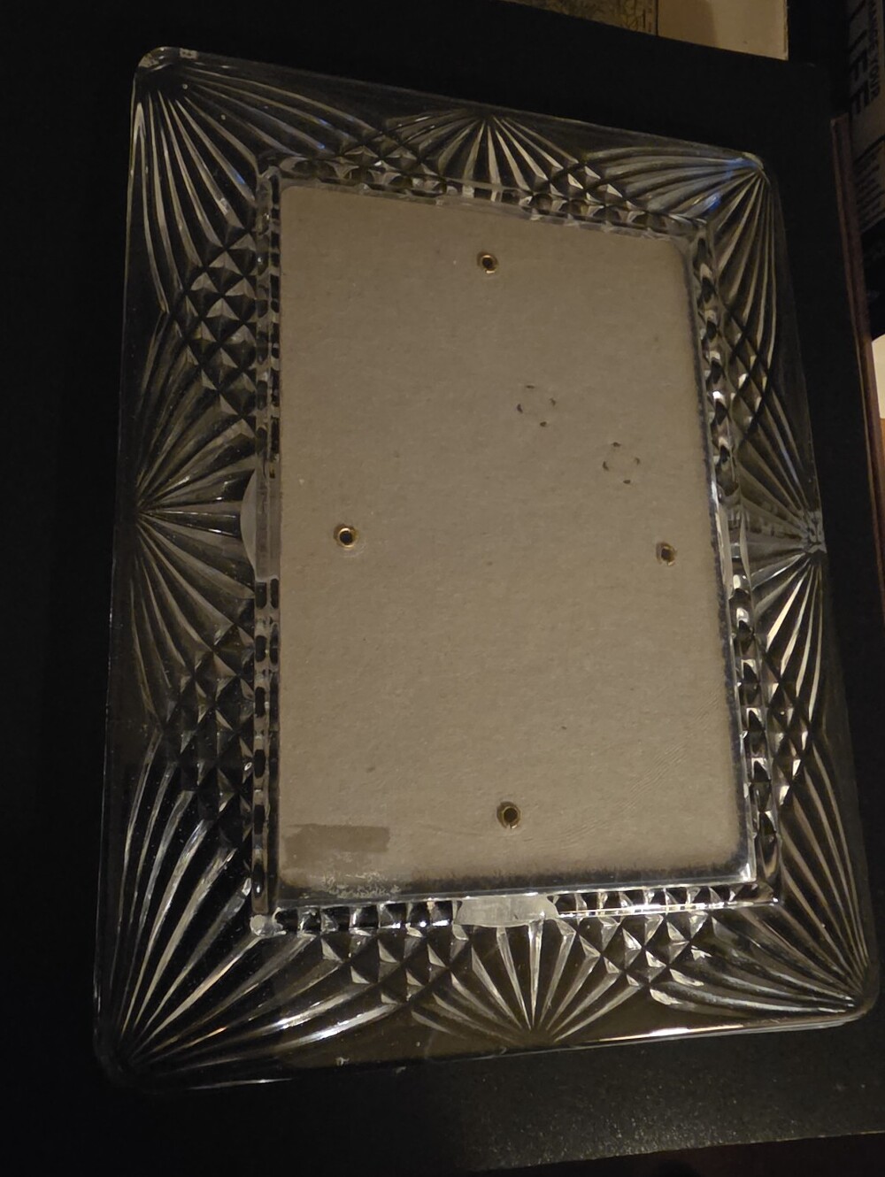 Vintage heavy cut-glass/crystal picture frame featuring a starburst diamond